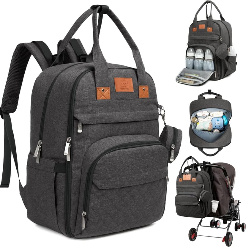 Diaper Bag Backpack - Large Baby Diaper Bag with Changing Pad, Baby Boy, Girl, Travel Backpack for Mom and Dad, Waterproof, Multi Function Durable (Charcoal)