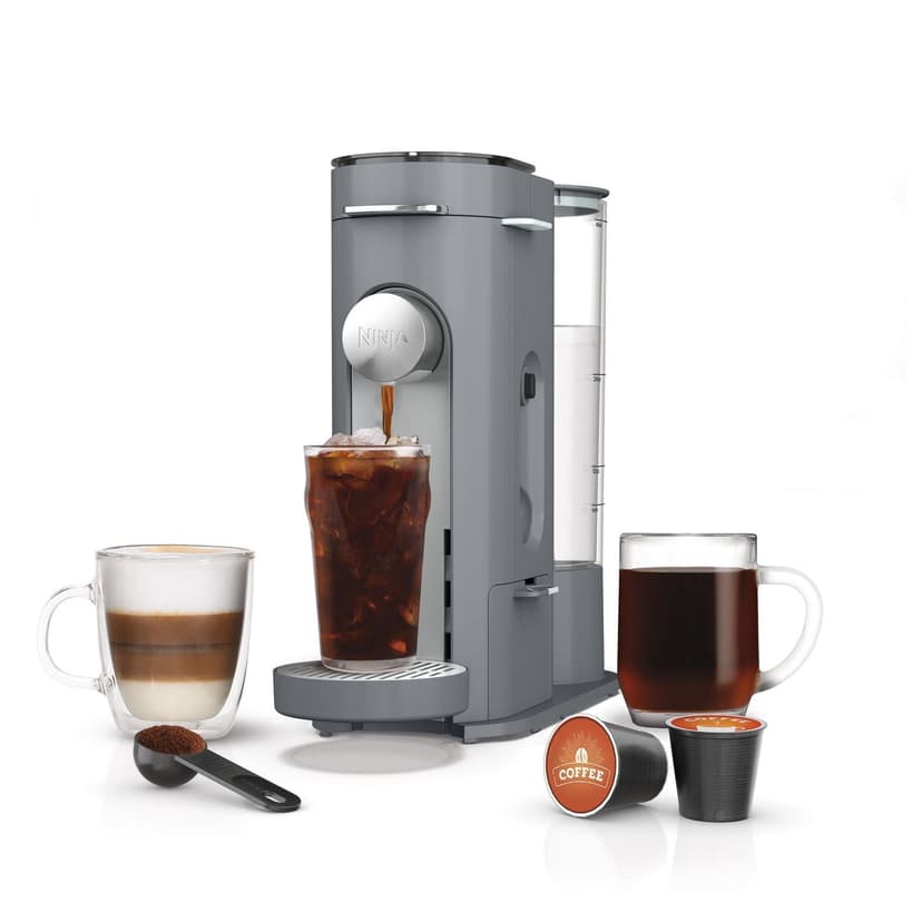 Refurbished Ninja PB040CGY Pods & Grounds Single-Serve Coffee Maker, Thermal Flavour Extraction DUO, 56-oz. Reservoir, Brew Styles Classic Rich Over Ice, Gray