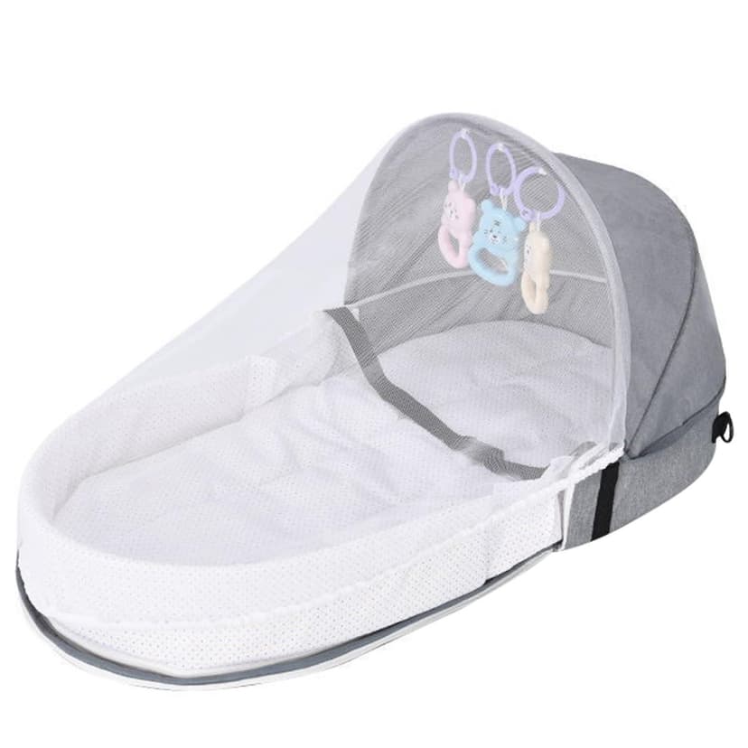 Portable Crib For Baby 0 12 Months Semi Closed Zippered Foldable Crib With Mesh Screen & Hanging Toys Breathable Comfortable Washable Portable Bassinet For Travel Outdoor Portable Alphabet Mats for