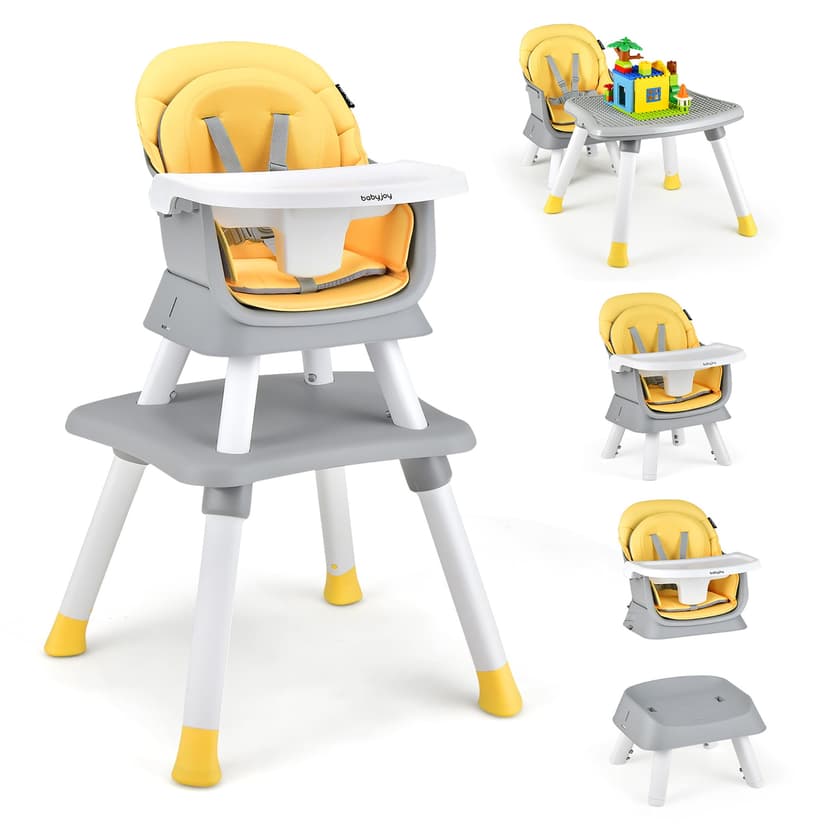 Babyjoy 8-in-1 Baby High Chair Convertible Dining Booster Seat w/ Removable Tray Yellow