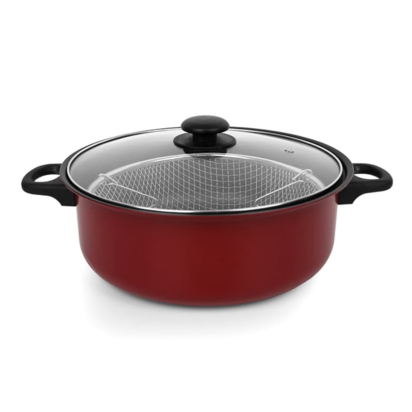 Deep Fry Pot with Lid Apartment Stainless Steel Fries Fryer Mesh Basket Nonstick Pots Cooking Tool Cookware Kitchen Accessories 24cm 0.5mm