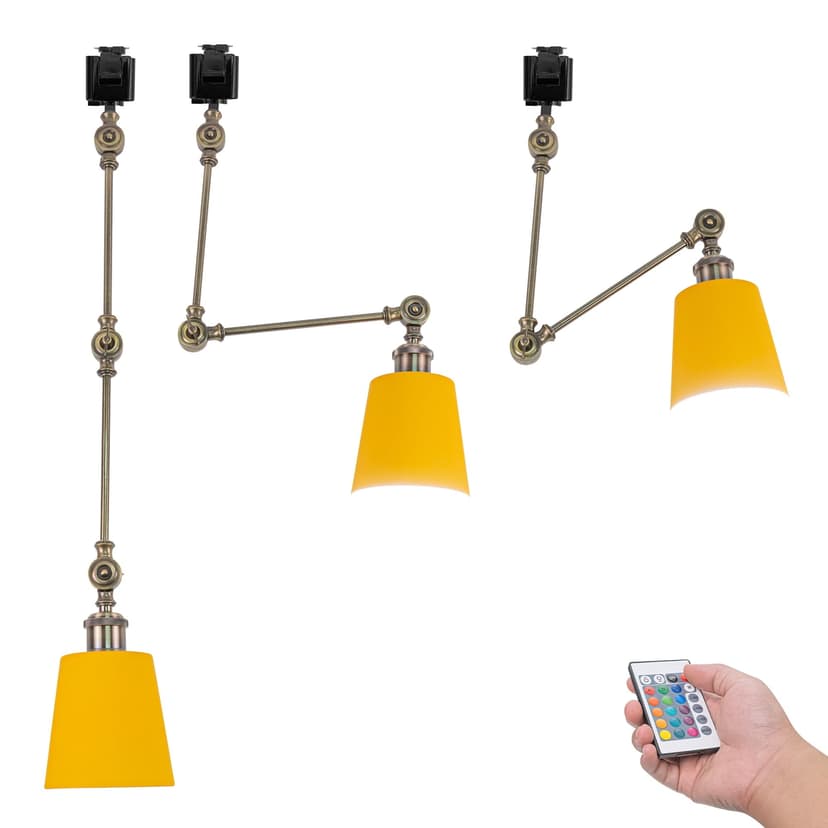 FSLiving J Type Gimbaled Track Lighting, Adjustable Island Light by Remote, Color Changing RGBW A19 Smart Bulb DIY Ceiling Spotlight Juno Track Mounted for Beam Sloped Ceiling,Disco Macaron Yellow