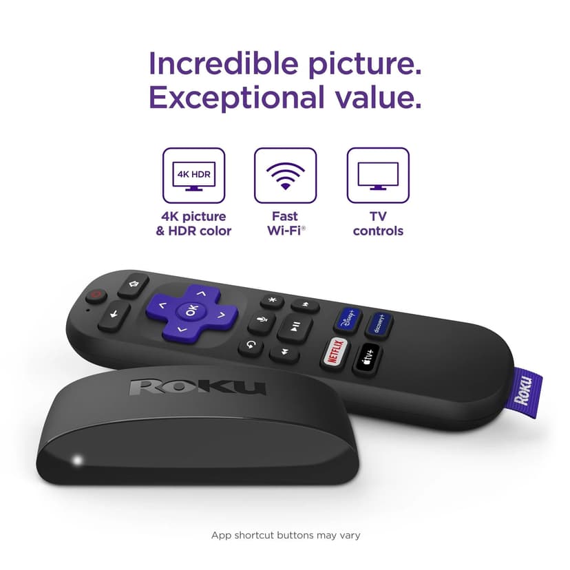 Roku Express 4K+ | HD/4K/HDR Streaming Device with Voice Remote, TV Controls, Fast Wi-Fi, Premium HDMI Cable, and Easy Setup