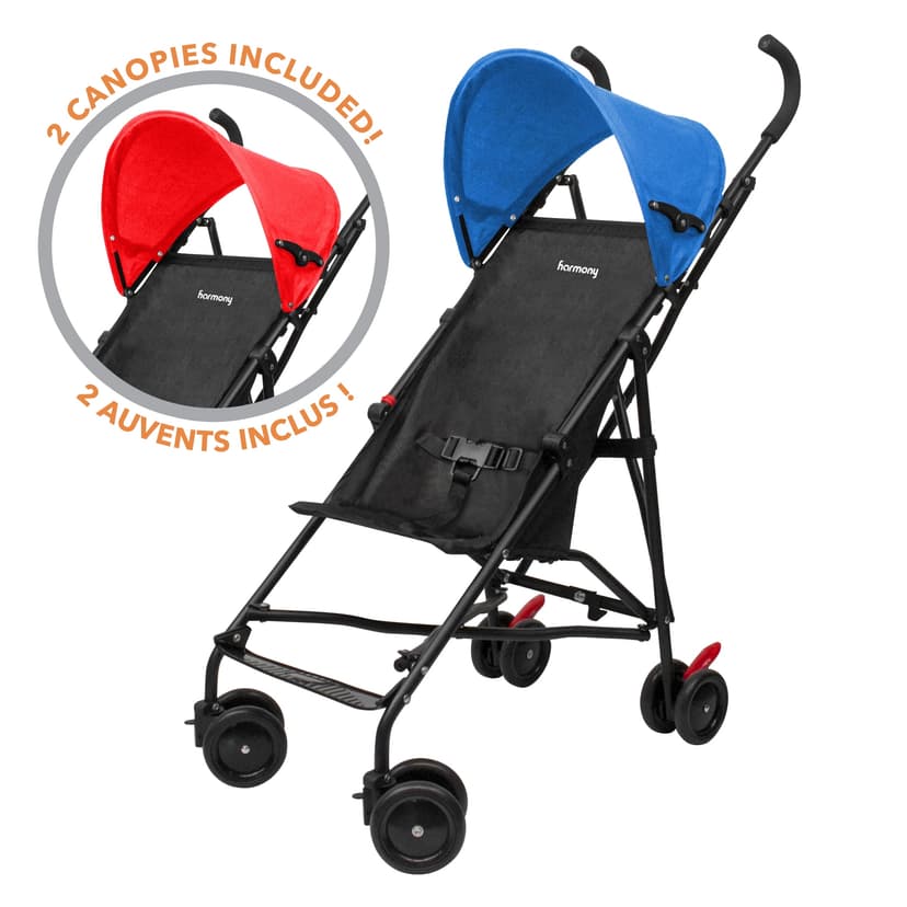 Harmony Litewave Deluxe Umbrella Stroller – Dual Canopy (Blue/Red)