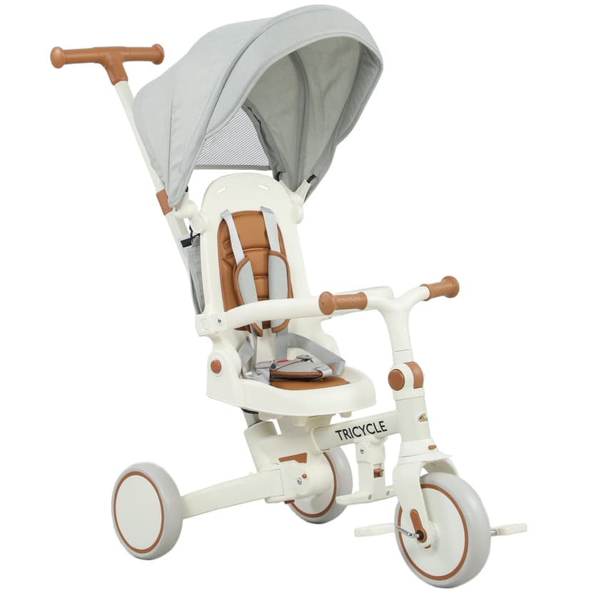 Qaba 7 in 1 Toddler Tricycle with Adjustable Parent Handlebar, Cream White