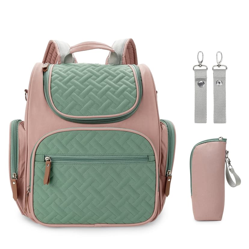 SPEKSEE Diaper Bag Backpack for Mom, Large Capacity Travel Diaper Bag Waterproof Multifunctional Diaper Bag with Bottle Bag, Stroller Straps