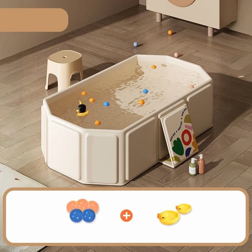 HaoXun Foldable Baby Bathtub Toy Gift Pack with 5 Balls & 2 Ducks | Portable Infant Bath Tub with Quick Drainage, Non-Slip Design & Easy Storage for Safe Baby/Pet Bath Time