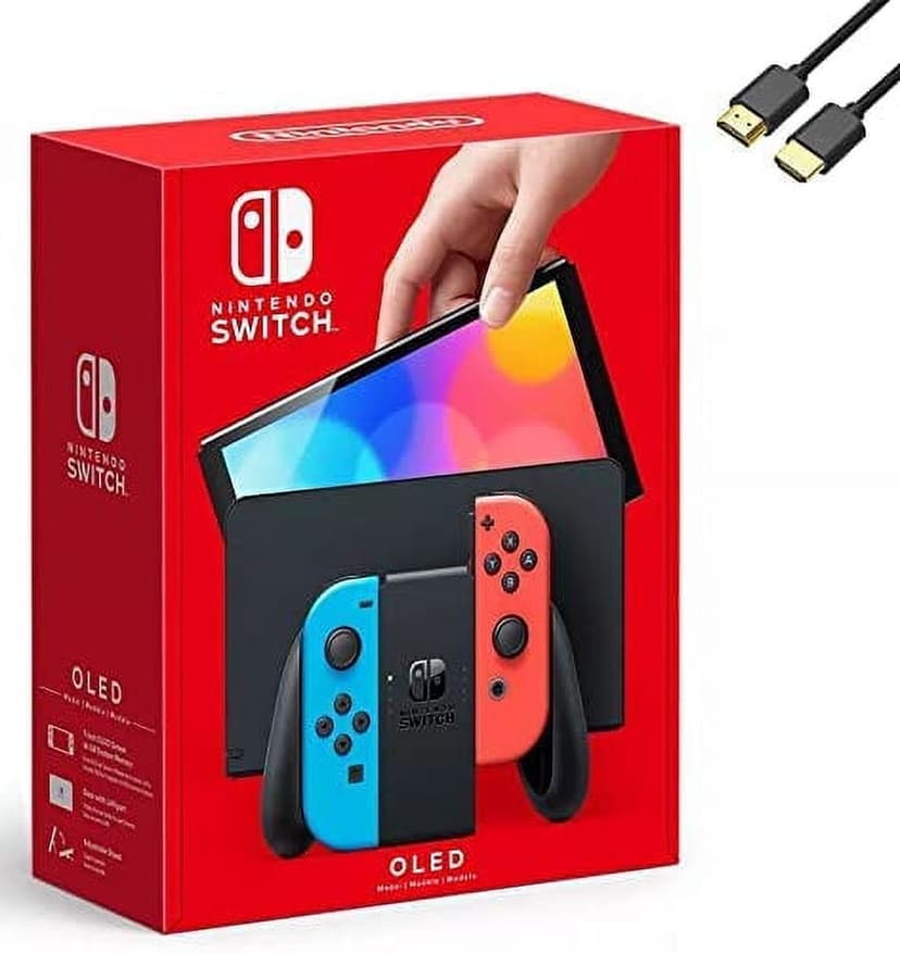 Nintendo Switch - OLED Model Console | 64 GB Internal Storage with Neon Red & Blue Joy-Con