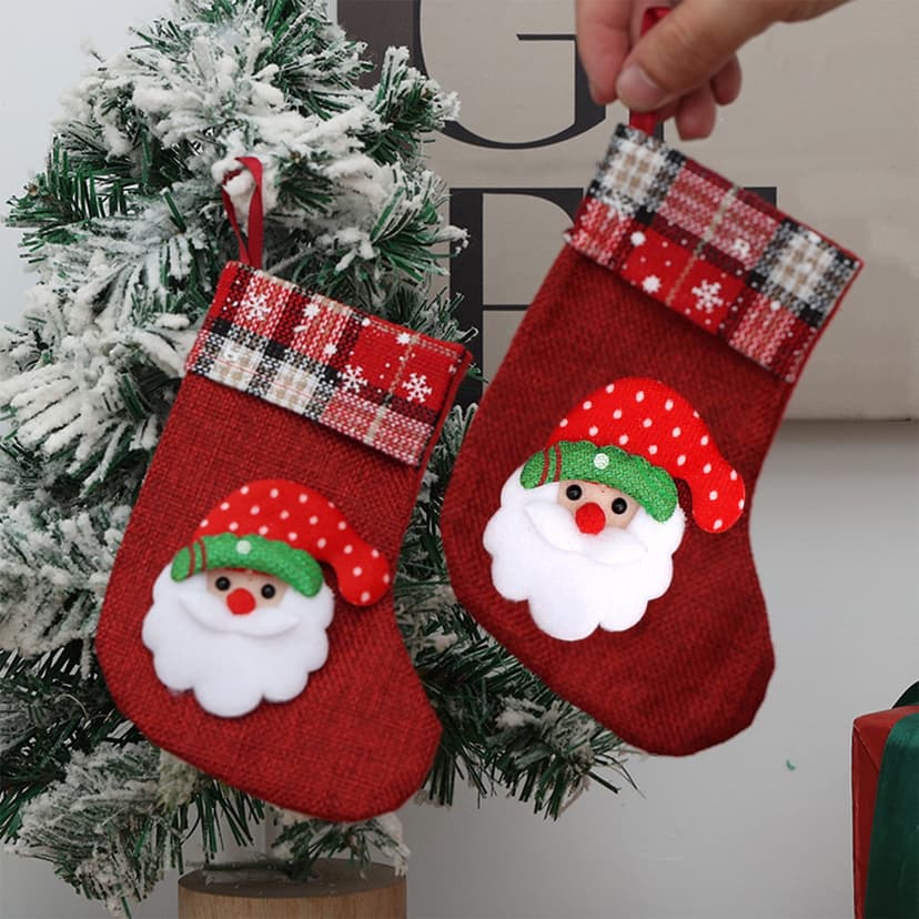 ABPWLY Christmas Stocking Gift Bag Mini Tree Ornament Decorative Red Scene Tabletop Holiday Accent Winter Accessory 1Pc 6.6in