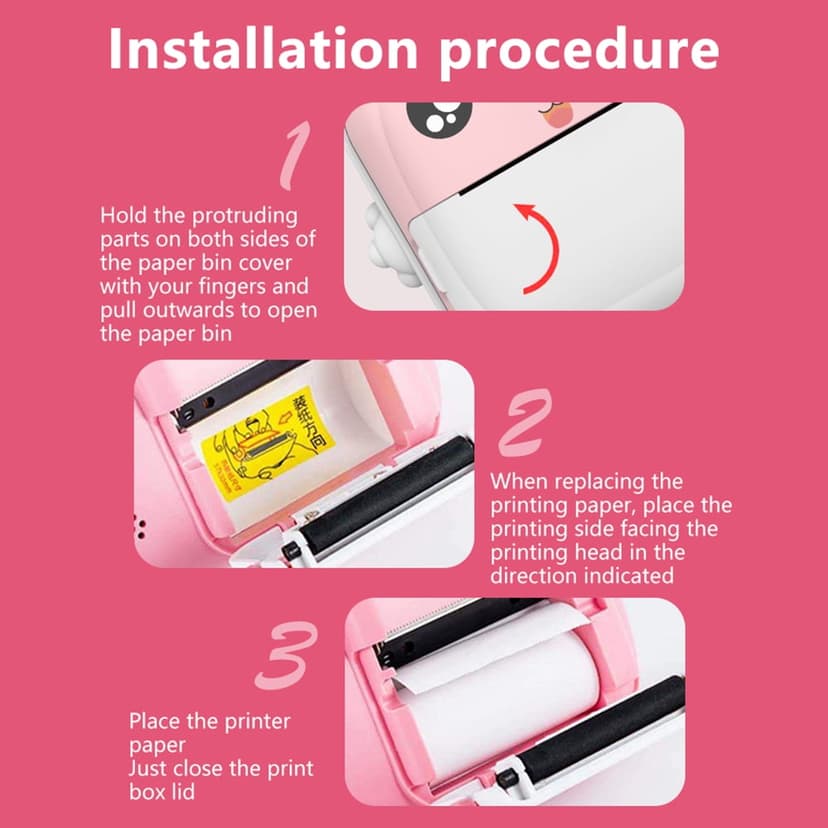 Maker Portable Children Thermal Print Kid Camera 2.4 Inch Screen Digital Camera Photo Selfie HD Video Thermal Inkless Printing with 32GB Memory Card 3 Rolls White Print