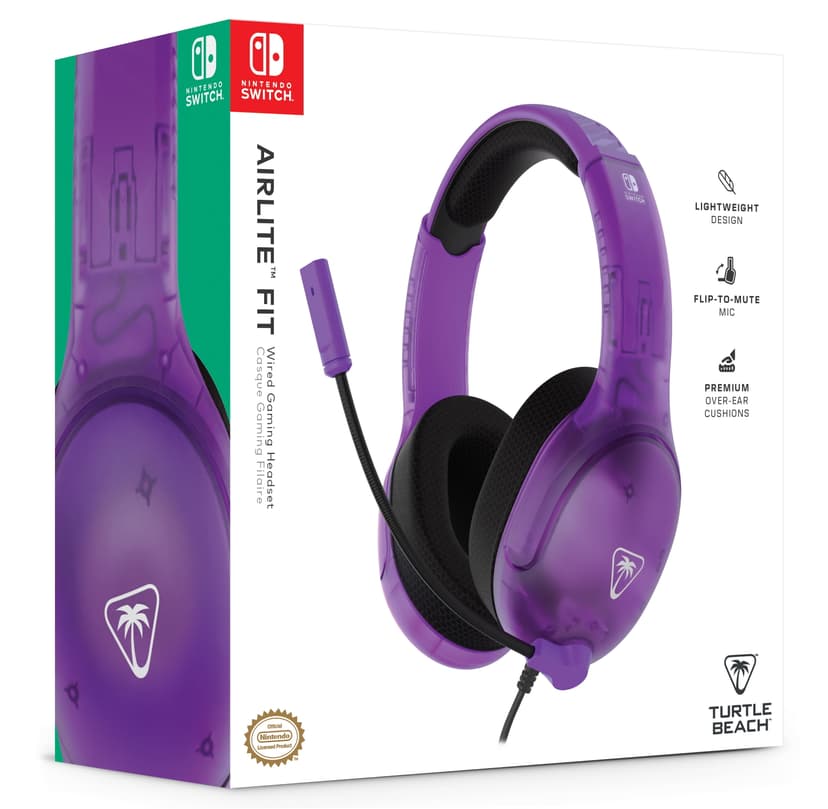 Turtle Beach Airlite™ Fit Wired Gaming Headset Officially Licensed for Nintendo Switch™, Nintendo Switch™ Lite, and Nintendo Switch™ - OLED Model - Flip-to-Mute Mic - Ghost Purple