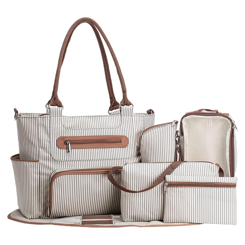 Siruishop Large Capacity Maternity Diaper Bag Handbag 7 Pieces Baby Nappy Bag Hanging Bag