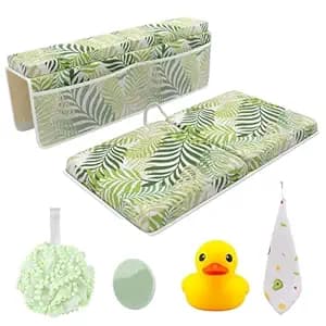 Bath Kneeler and Elbow Kneeling Rest Pad Set for Baby Bathing – Waterproof Soft Memory Foam Mat Organizer Pockets Quick Drying Foldable Non-Slip for Baby & Toddler Bath Time Toys Sponge Cloth (Floral)