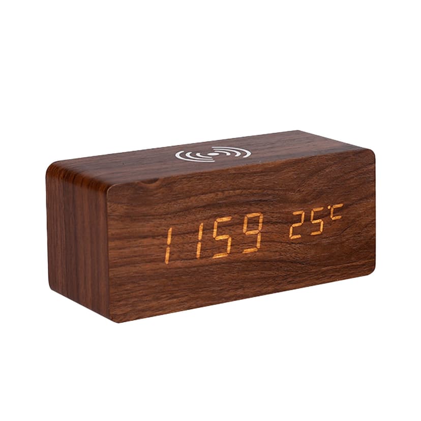 Digital Wooden Electronic Time Display for Bedroom 10W Wireless Charging 3 Settings Date&Temp Display, Brown , suitable for home security, indoor monitoring, baby care, pet watching & remote survei...