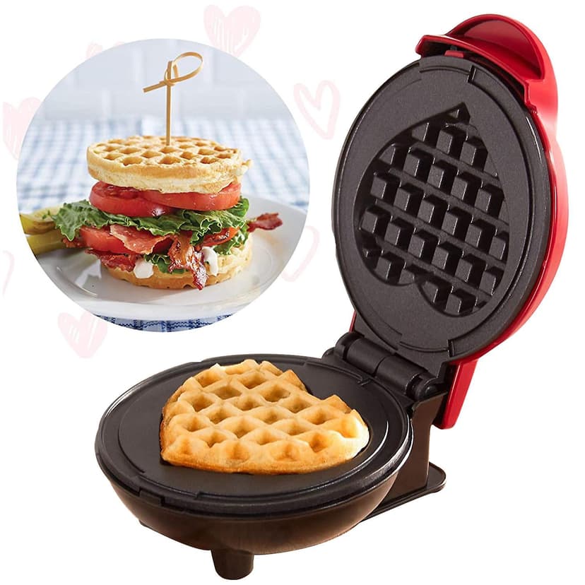 Mini Maker Waffle Maker 5" Non-Stick Waffler Iron Stuffler Stuffed Wafflera Adjustable Browning Control, Heart_BF SOCIETY