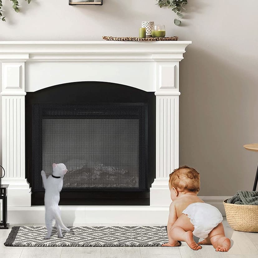 Fireplace Screen, Proof Fireplace Cover, PVC Spark Guard Cover Safe Mesh Gate Dustproof Child Proof Barrier for Toddler Baby Pets