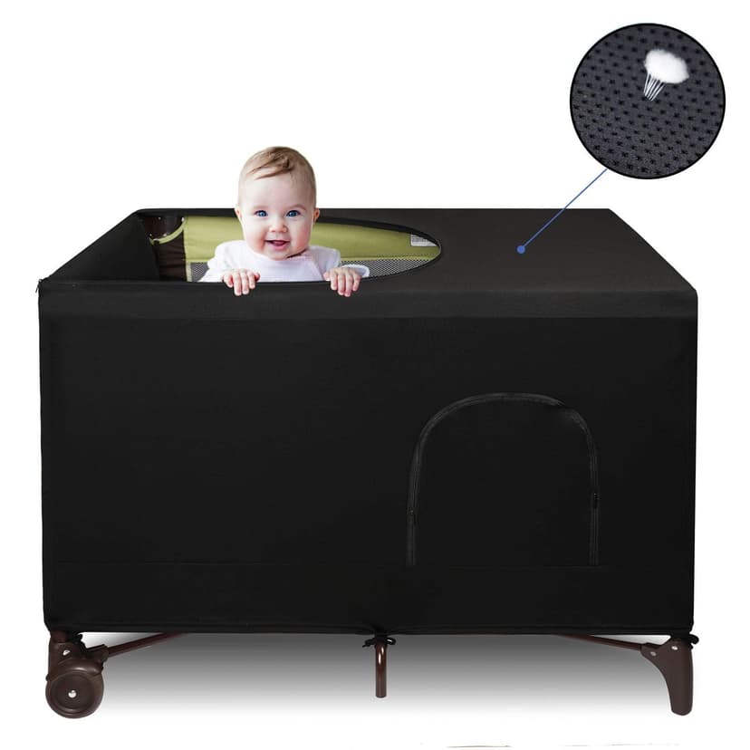 Dofilachy Blackout Cover for Pack N Play - Crib Blackout Cover Tent - Canopy Cover - Breathable Travel Crib Tent - Portable Stretchy Blackout Tent (B