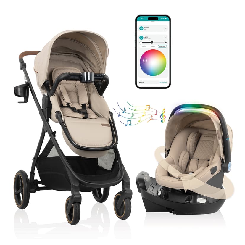 Evenflo Shyft Intuiti+ Travel System featuring Revolve180 LiteMax NXT Rotating Infant Car Seat with SensorySoothe (Age 0-5 Years, Weight 3-55 lbs)