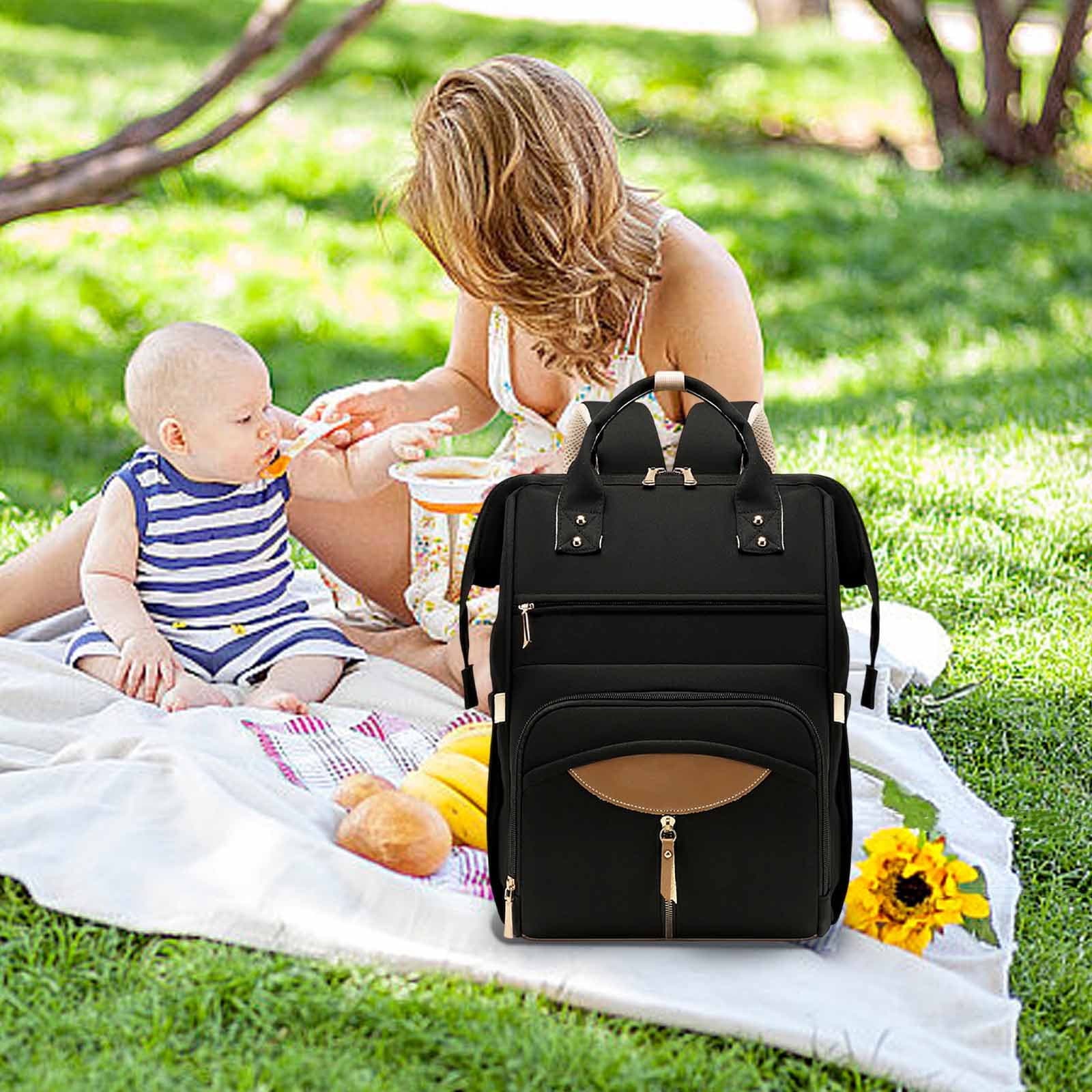 Multi-functional Waterproof Diaper Backpack Large Capacity Travel Bag for Parents with Stroller Strains and Insulated Pockets