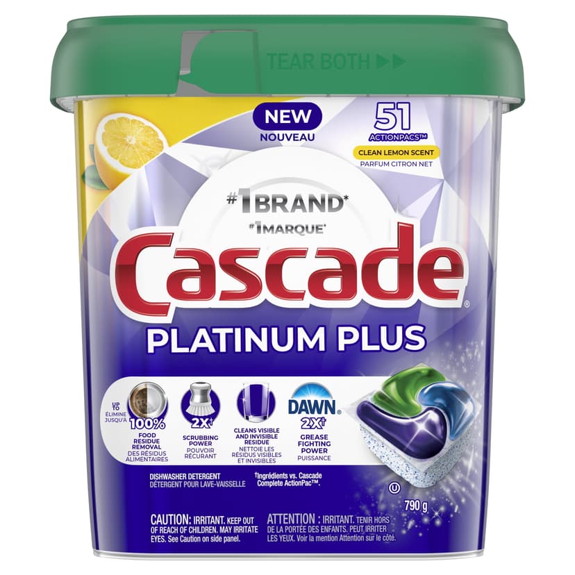 Cascade Platinum Plus Dishwasher Pods, Dish Detergent ActionPacs, Clean Lemon 51CT