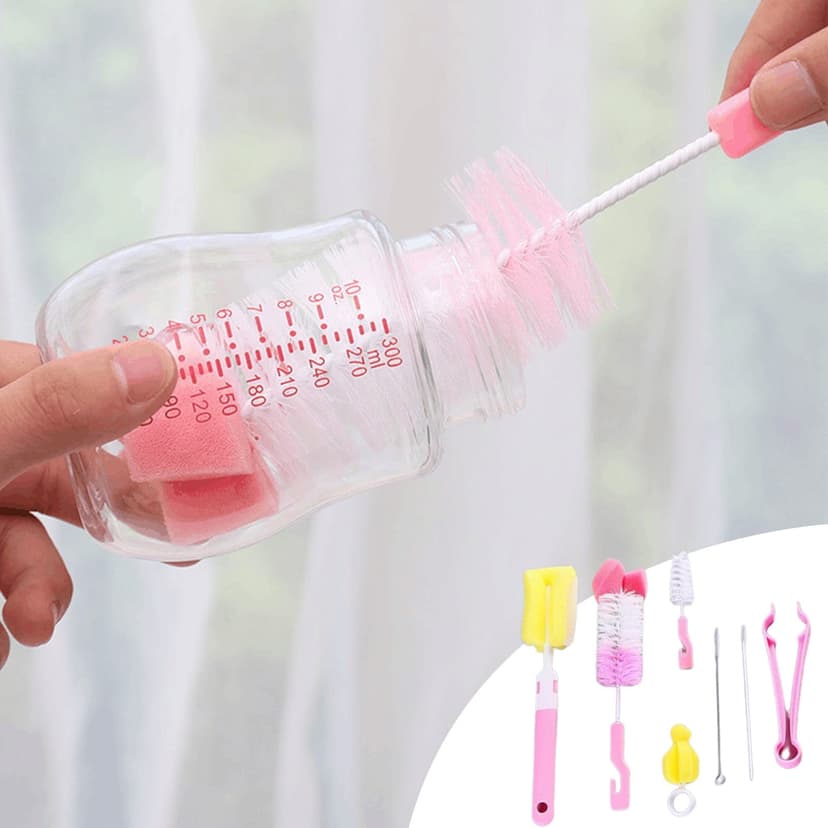 7Pcs Baby Bottle Brush Cleaning Kit, Premium 7-in-1 Bottle Cleaner Set with Nipple Straw Brushes, Complete Infant Feeding Accessory Cleaner for Milk Pump Parts Cups Safe Food Grade