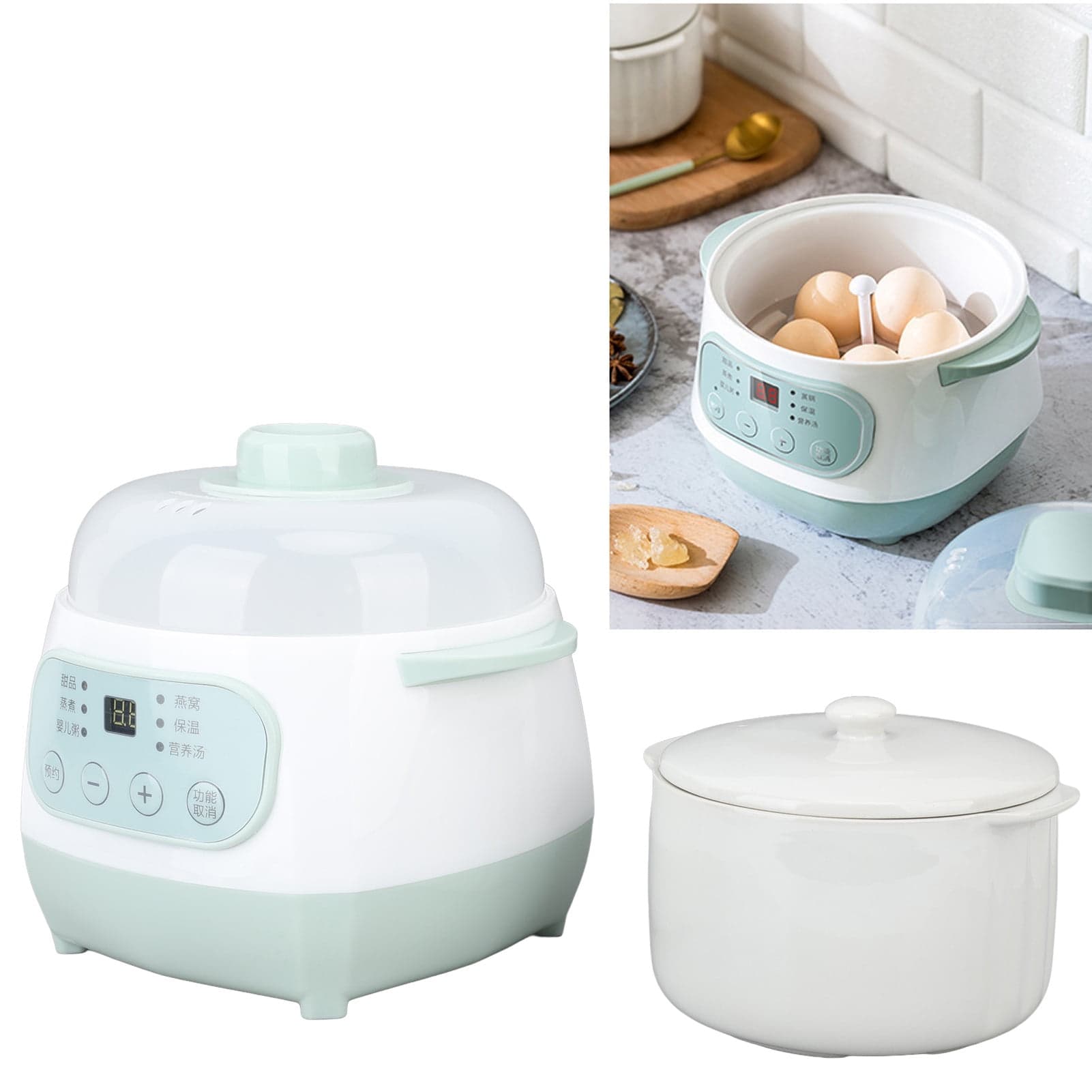 200W 1L Slow Cooker, Electric Ceramic Stew Pot with Timer for Bird's Herbal Soup, Cooking Safe Radiation Free, Portable Compact Size