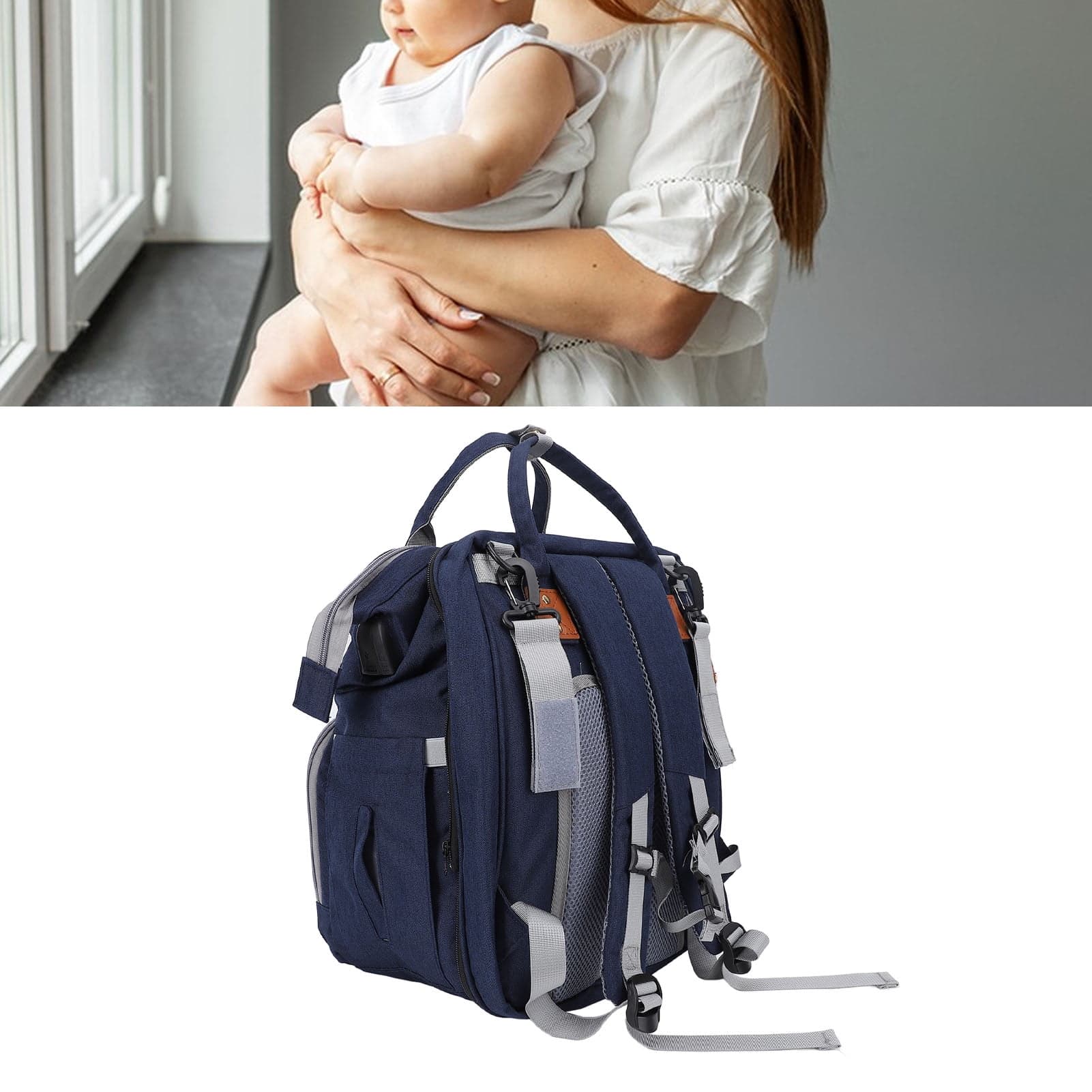 Diaper Bag, Foldable Multifunctional Baby Diaper Backpack with USB Charging Port, for Travel Handbag