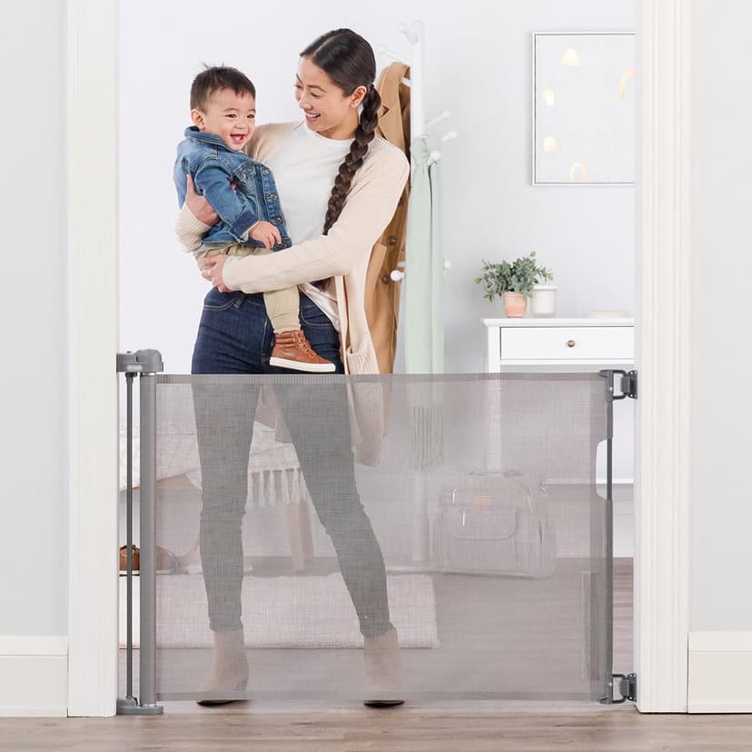 Regalo Retractable Baby Gate, 50” Wall-Mounted Mesh Safety Gate for Doorways & Stairs, Adjustable, Locking Indicator, Hardware Included