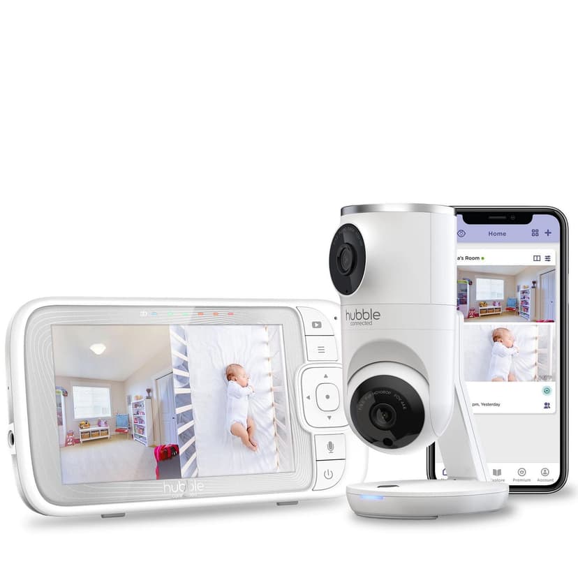 Hubble Connected Nursery Pal Dual Vision, Smart HD Dual Camera Baby Monitor with Motion Tracking & Sleep Routine Management + 5" 720 HD Parent Unit - White