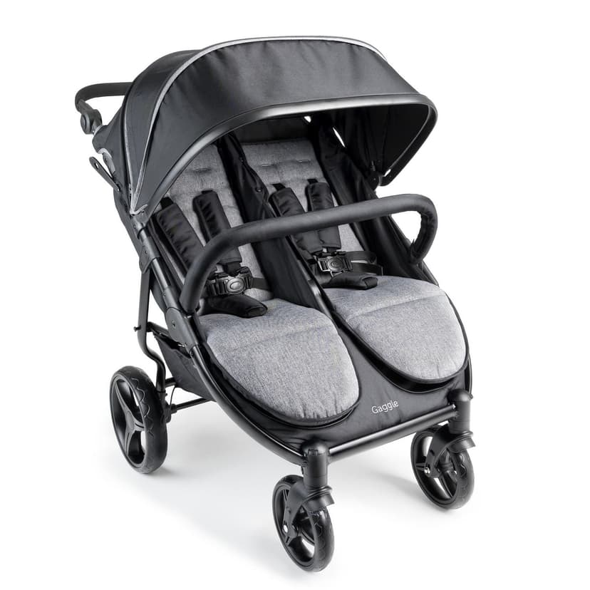 Foundations Gaggle Roadster Duo Side-by-Side Double Lightweight Stroller, Reclining Seats with Canopy, Black
