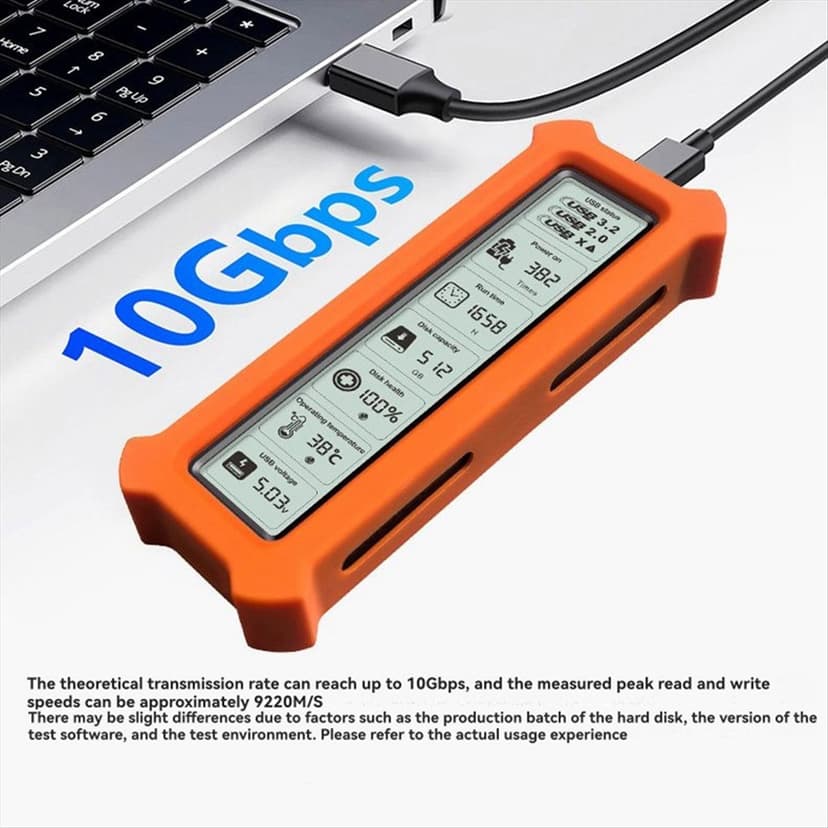 M.2 NVME Protocol SSD Enclosure with Display Screen USB Type C SSD Adapter for NVME PCIE SSD Disk Box,Orange