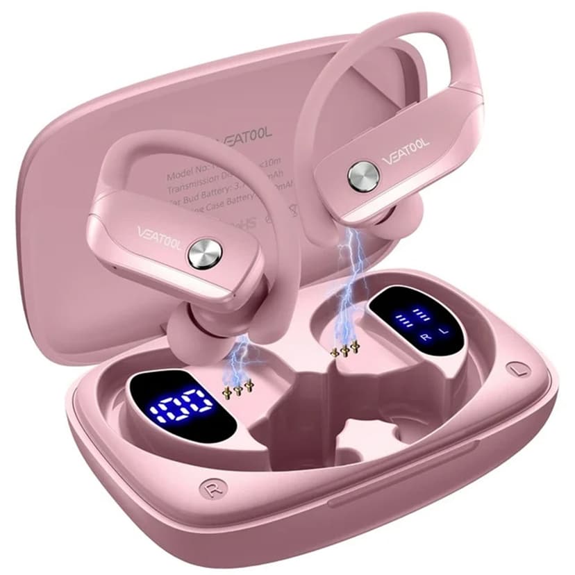 VEAT00L Wireless Headphone Sport,72Hrs Earphone with Earhook, Noise Cancelling Mic, IP7 Waterproof