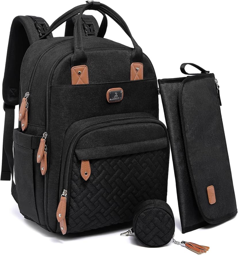 Diaper Bag Backpack with Portable Changing Pad, Pacifier Case and Stroller Straps