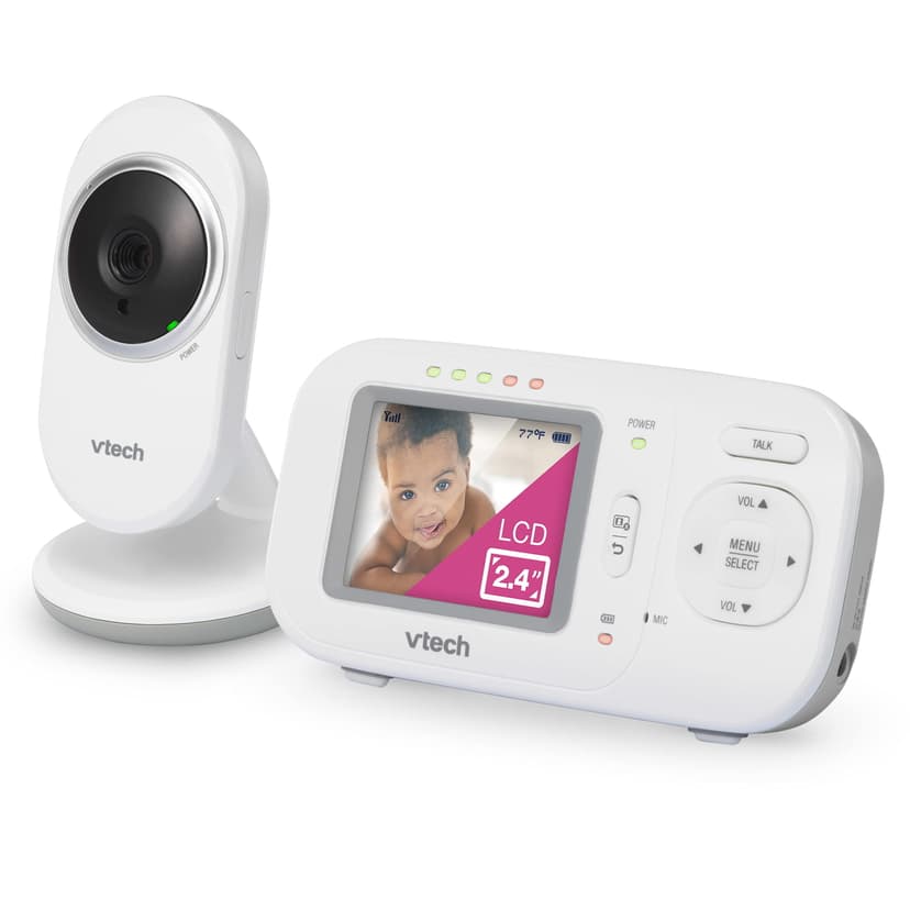 VTech VM320 Video Baby Temperature Monitor, Invisible Night Vision, Soothing Sounds, 2-Way Talk Intercom, Secured Transmission, 2.4" Color LCD Screen with Fixed Camera, Smart Choice Product