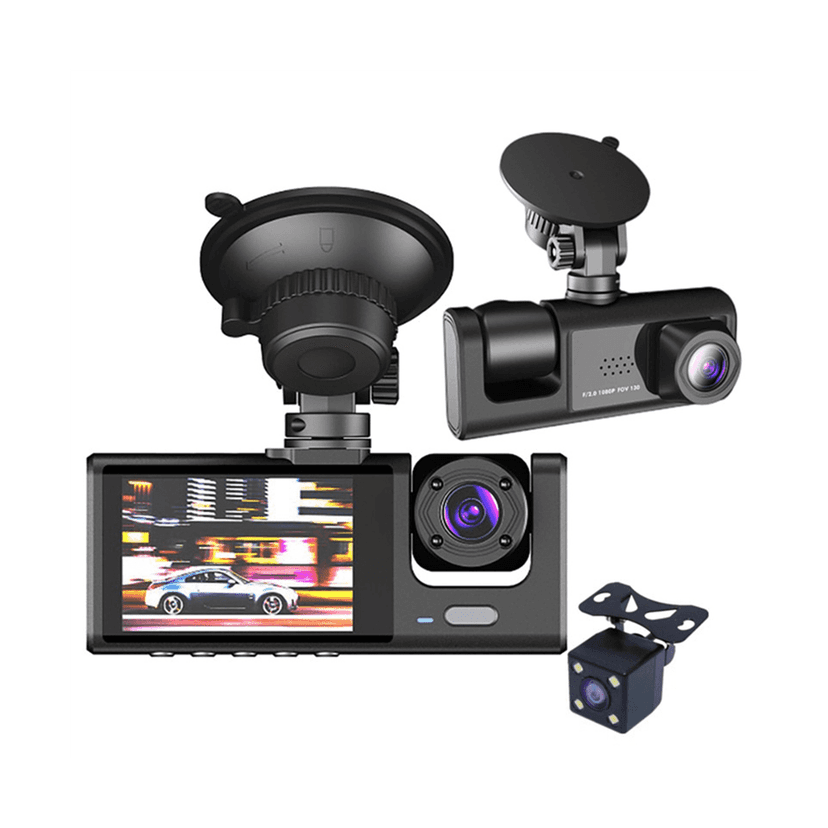 3 Camera Lens Car DVR 3-Channel Dash Cam HD 1080P Front and Rear Inside Dashcam Video Recorder Night Vision