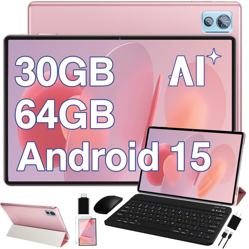DEERTiME 2025 Latest Tablet 10 inch Android 15 Tablets with Keyboard, 30GB RAM 64GB ROM 2.0GHz Octa-Core, Dual Camera, 1TB Expand