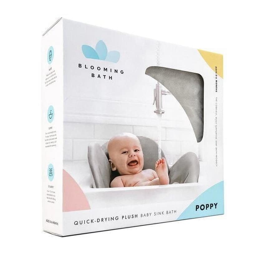 Blooming Bath Poppy Baby Bath Seat - Minky Baby Bathtub, Fits Most Sinks - Newborn to 6 months - Baby Essentials - Baby Gifts - Washer Safe - 30" - Seafoam/Brown