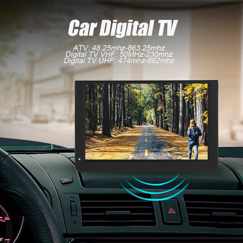 12 Inch Portable Digital ATSC TFT Screen Freeview LED TV, 1080P Car Television, with High Sensitivity Tuner, 1500mah Lithium Battery, Bracket