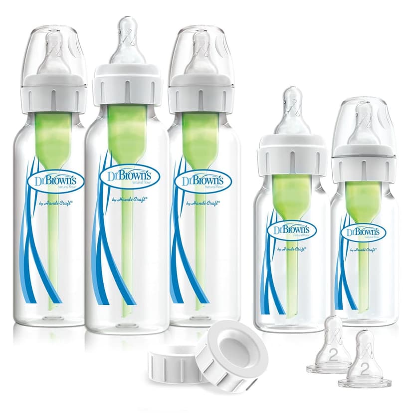 Dr. Brown's Anti-Colic Options+ Narrow Baby Bottle Newborn Gift Set with Baby Bottle Travel Caps