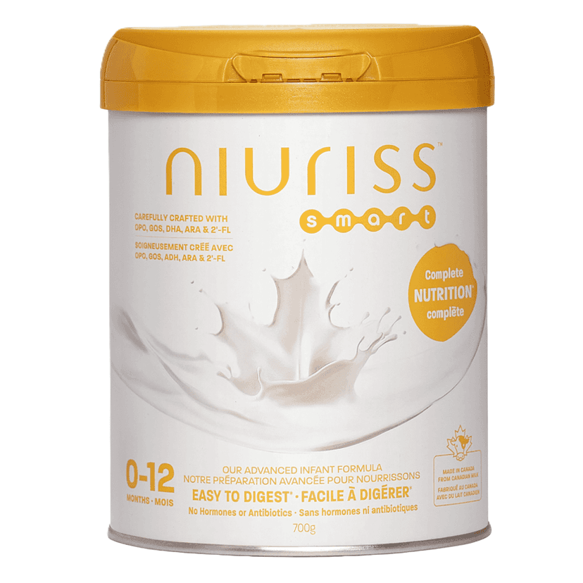 NIURISS SMART Infant Formula (0-12 months), with 2'-FL (HMO), OPO lipids and GOS fiber, enriched Calcium, Vitamin D and DHA - Made in Canada from Canadian milk, 700g