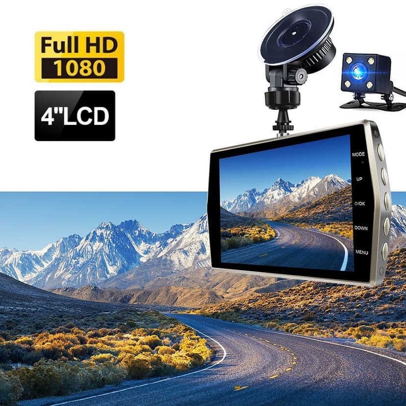 Tunhigl 4-Inch Dash Cam Front And Rear Recording HD 1080p Night Vision Dash Cam 170 ° Large Wide-angle Motion Detection Reverse G Sensor Parking Monitoring