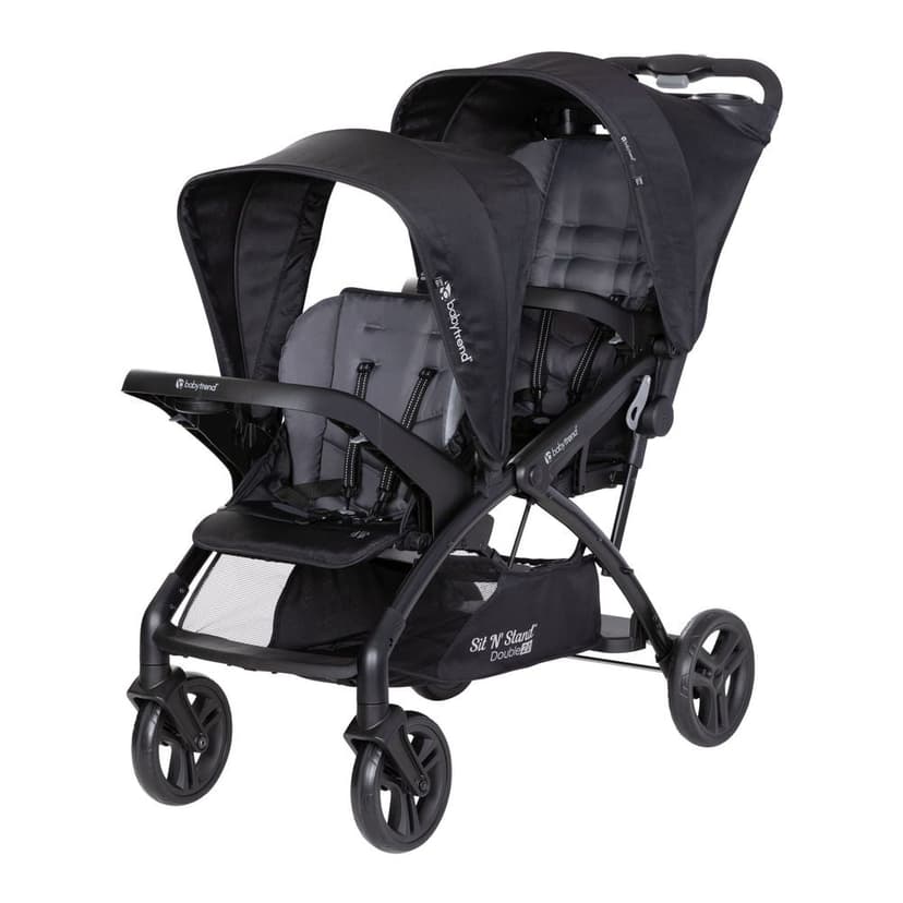 Baby Trend Sit N Stand Double 2.0 Stroller – Dash Black, Tandem Travel Stroller with Two Seats or One Seat and Standing Platform
