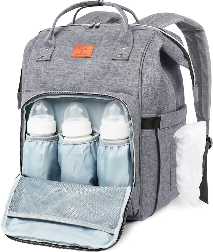 Baby Diaper Bag Backpack - Large Baby Bag for Boys, Girls, Waterproof Multi Function Travel Diaper Backpack with Changing Pad, Durable Travel Essentials for Moms and Dads (Classic Gray)