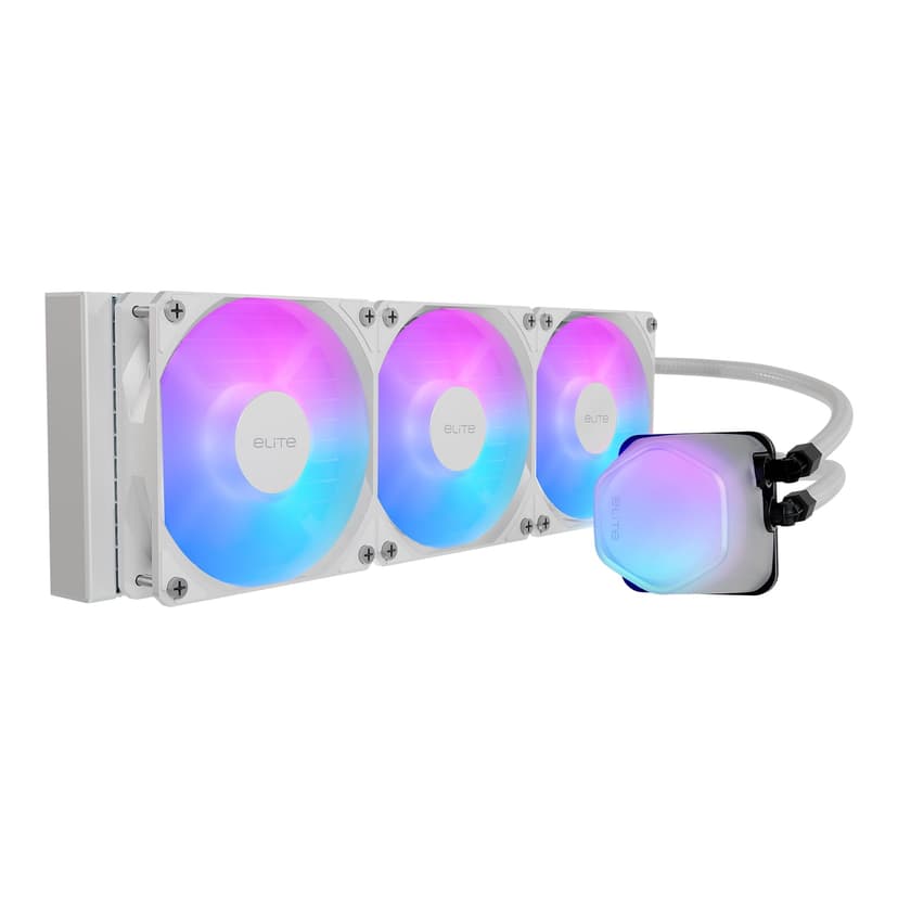 Design by Cooler Master 360 Elite Liquid White AIO CPU Liquid Cooler, R9|Ultra 7, Ceramic Bearing Pump, Translucent aRGB Cover, 3