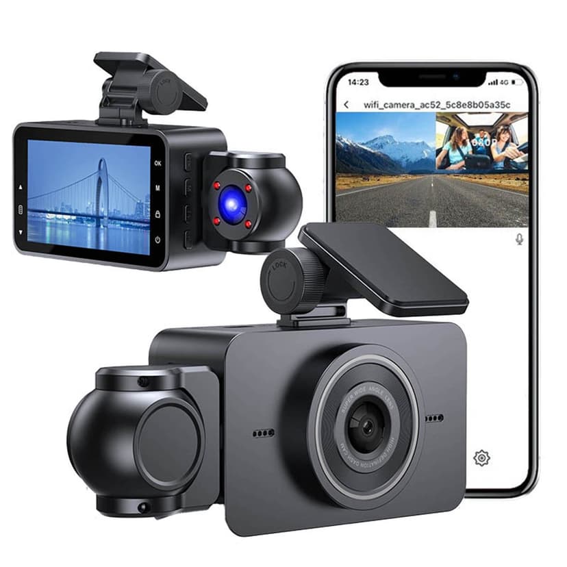EGNMCR Dash Cam 1080P High Definition 2 Recording WIFI Interconnection 3 Inch Screen Infrared Night Vision Driving Recorder Dash cam