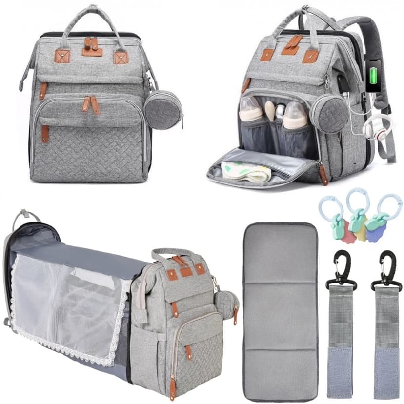 ORIAN Diaper Bag with Changing Station, Baby Backpack Diaper Bag, USB Charging Port, Waterproof Unisex Baby Bag - 3 Bonus Gifts