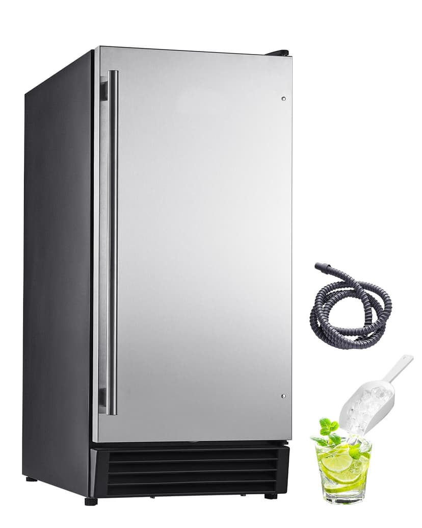 KFFKFF Undercounter Built-in Ice Maker, 50 Lbs/Day Under Counter Ice Maker Machine with Drain Pump Reversible Door Stainless Steel, Freestanding Ice Maker for Commercial Home Kitchen