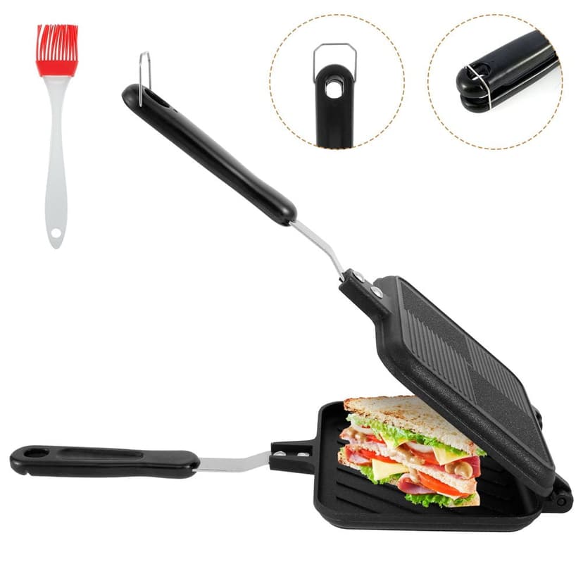 Sandwich Maker Non-stick Grilled Sandwich Panini Maker Pan Aluminum Flip Pan with Handle