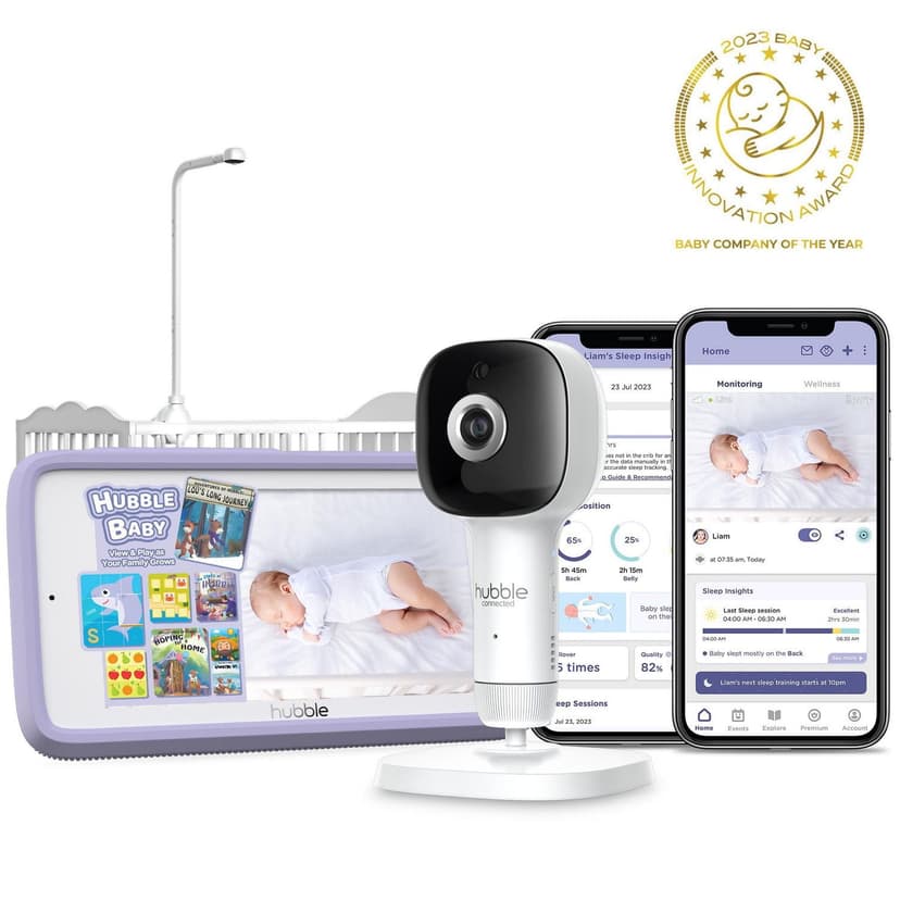 Hubble Connected SkyVision AI Pro, AI Powered HD Baby Monitor with Crib Mount Camera + 5" Smart Touch Screen Viewer - White