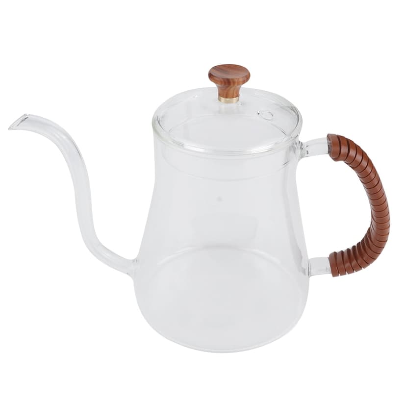 ZPSHYD Gooseneck Kettle, 600ML Pour Over Coffee Kettle Glass Tea Kettle with Wooden Handle, Gooseneck Coffee Kettle